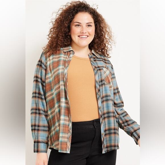 Maurices Cabin Plaid Button Up Long Sleeve Flannel Shirt Size 0X - Picture 2 of 4